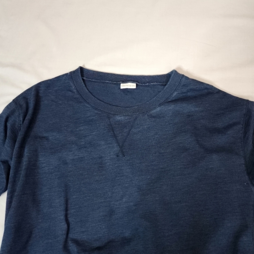 Celtic & Co blue crewneck sweatshirt garment dyed pockets S - Picture 6 of 11